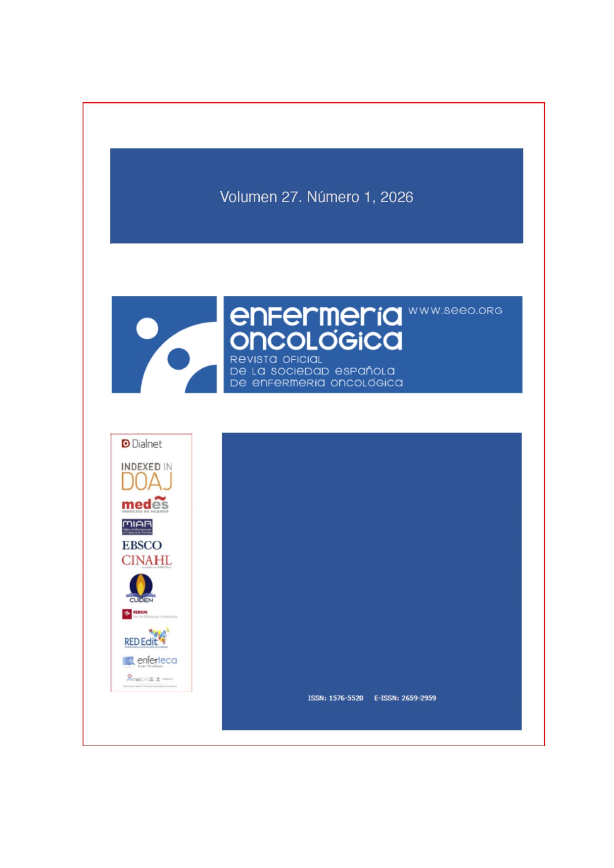 					Ver Vol. 27 Núm. 1 (2026): Enfermería Oncológica 2026
				